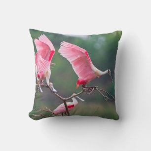 Roseate Spoonbills (Ajaia Ajaja) Landing Throw Pillow