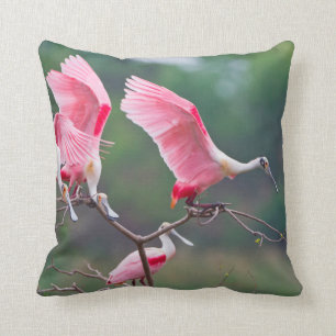 Roseate Spoonbills (Ajaia Ajaja) Landing Throw Pillow
