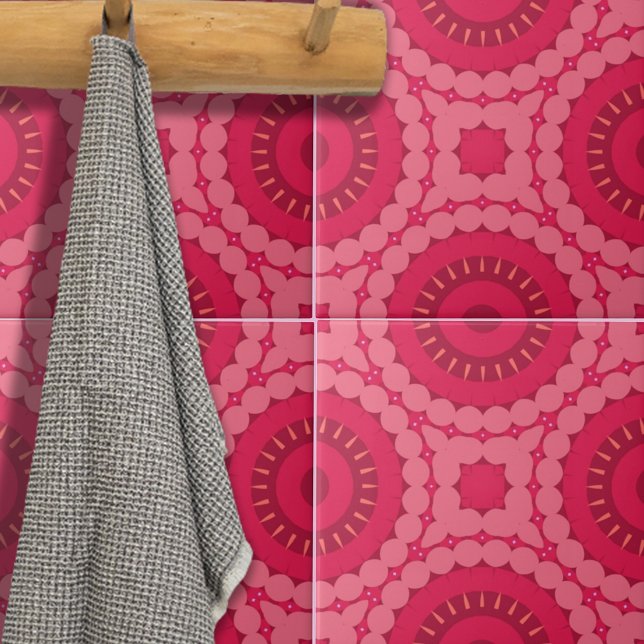 Roseberry Pink Boho Chic Ethnic Geometric Pattern Tile (Creator Uploaded)