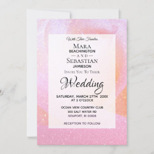 *~* Rosebud Faux Glitter Pink Peach Wedding Invitation