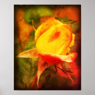 Rosebud Floral Art Photo Painting Distressed Poster