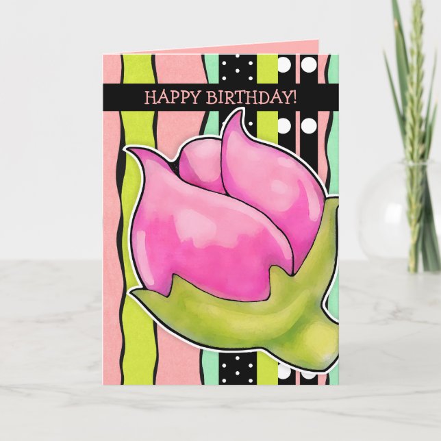 Rosebud Joy colour Birthday Card (Front)