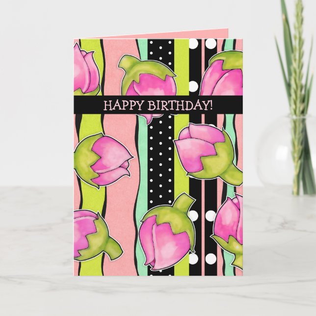 Rosebud Joy colour pattern Birthday Card (Front)