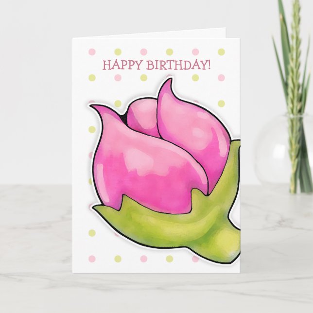 Rosebud Joy dots Birthday Card (Front)