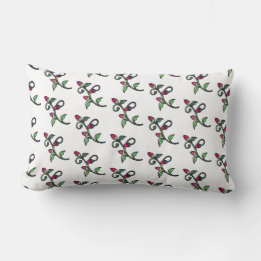 Rosebud Pattern Pink Green and White Country Lumbar Pillow
