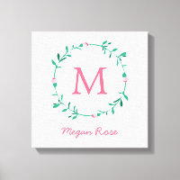 Rosebud Wreath Pink & Green Name Nursery Art