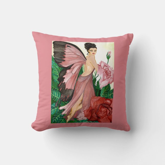 Rosebush Fairy Throw Pillow (Front)