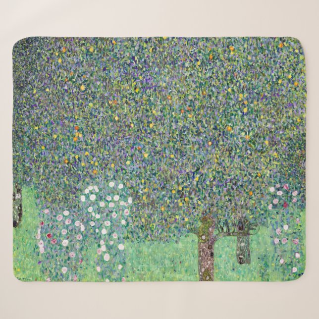 Rosebushes Under The Trees, Gustav Klimt Sherpa Blanket (Front (Horizontal))