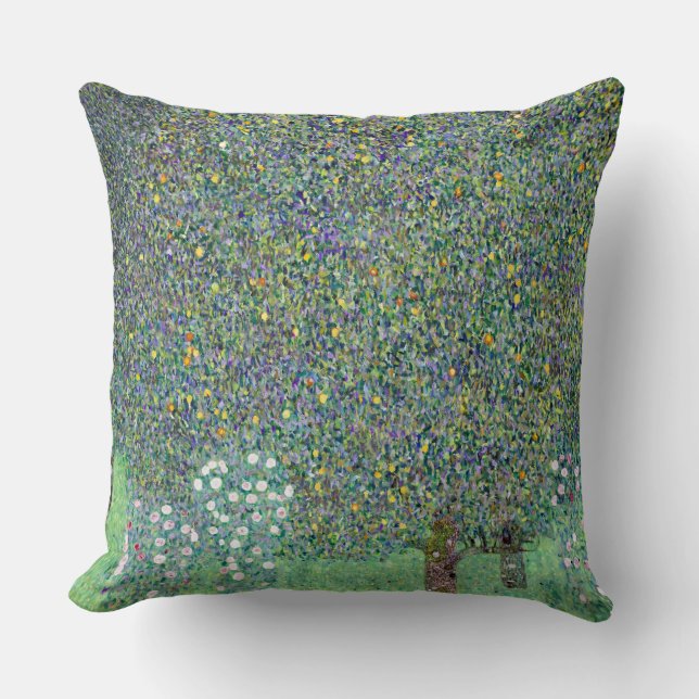 Rosebushes Under The Trees, Gustav Klimt Throw Pillow (Front)