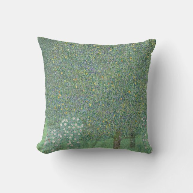 Rosebushes under the trees - Gustav Klimt Throw Pillow (Front)