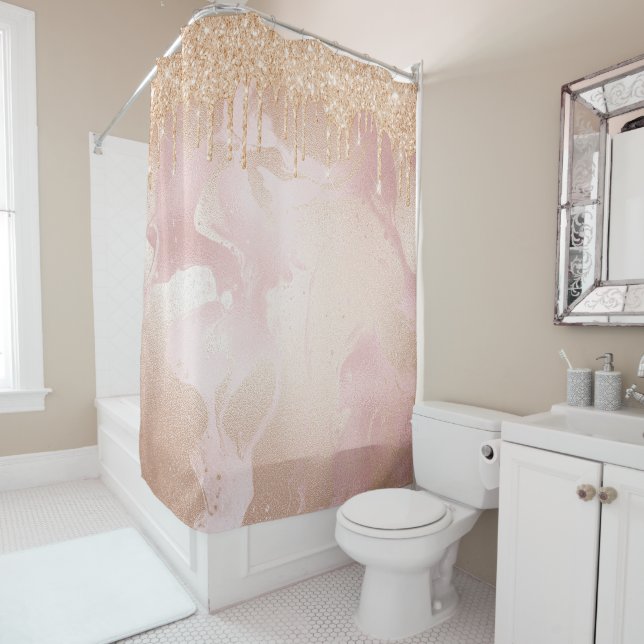 Rosegold Blush Marble with Gold Glitter Droplets (In Situ)