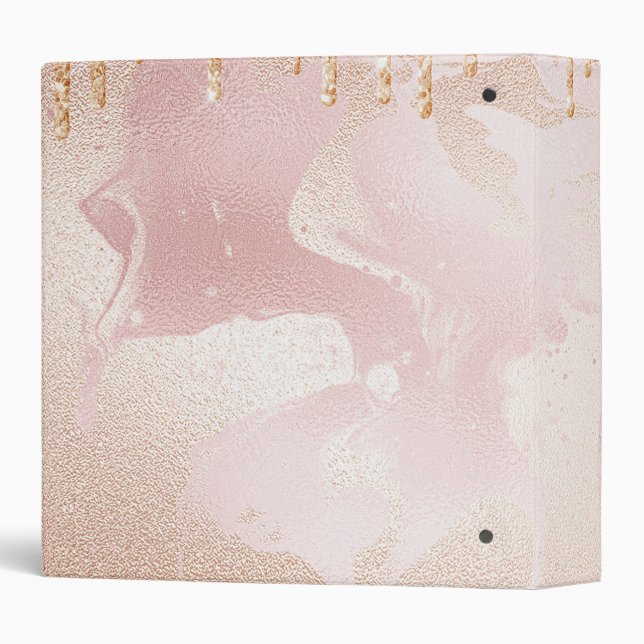 Rosegold Blush Marble with Gold Glitter Droplets Binder (Back/Spine)