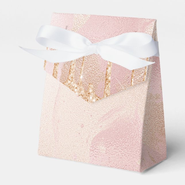 Rosegold Blush Marble with Gold Glitter Droplets Favor Box (Front Side)