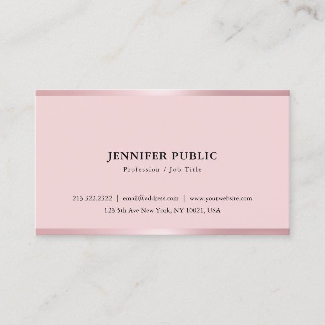 Rosegold Colour Minimalist Modern Elegant Simple Business Card (Front)