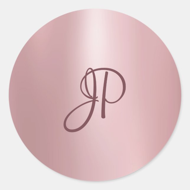 Rosegold Colour Monogrammed Elegant Template Compa Classic Round Sticker (Front)