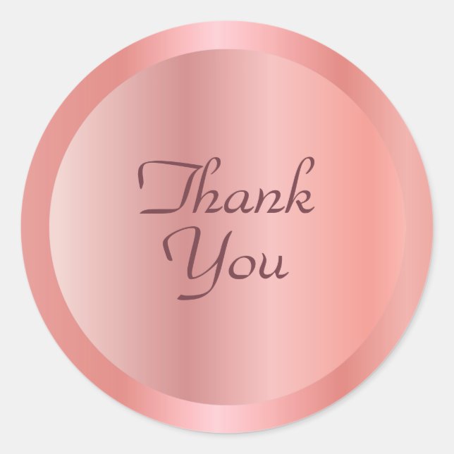 Rosegold Colour Thank You Text Elegant Template Classic Round Sticker (Front)