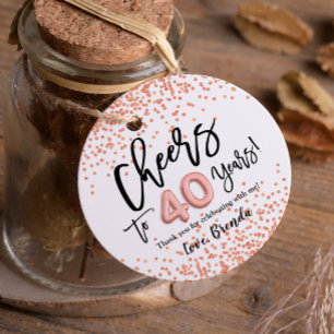 RoseGold Confetti Cheers to 40 Years Favour Tags