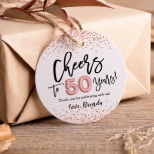 RoseGold Confetti Cheers to 50 Years Favour Tags