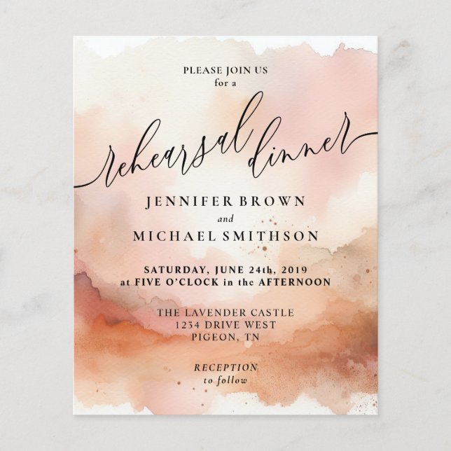 RoseGold Earthtone Watercolor Rehearsal Dinner Flyer (Front)