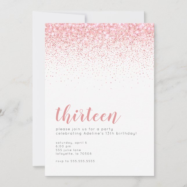 Rosegold Glitter Teen Girl Birthday Invitations (Front)
