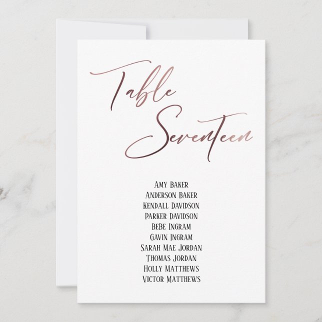 Rosegold Handwriting Table Seventeen Seating Chart (Front)