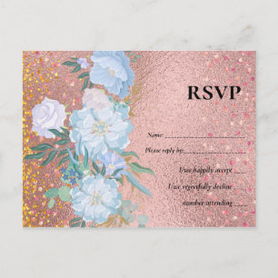 RoseGold Metallic Glitter Floral Foil Look Wedding Invitation Postcard