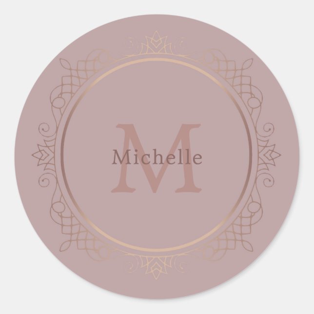Rosegold Monogrammed Elegant Template Trendy Classic Round Sticker (Front)