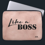 Rosegold Print background "Like a boss" text Laptop Sleeve<br><div class="desc">"Like a boss" laptop sleeve with a printed rosegold background.  Personalize the initials using the Zazzle tool.</div>