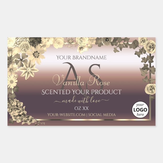 Rosegold Product Label Cream Flowers Monogram Logo (Front)