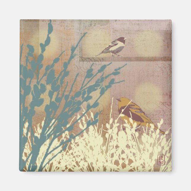 Rosegold Pussy WIllow Bird Magnet (Devant)