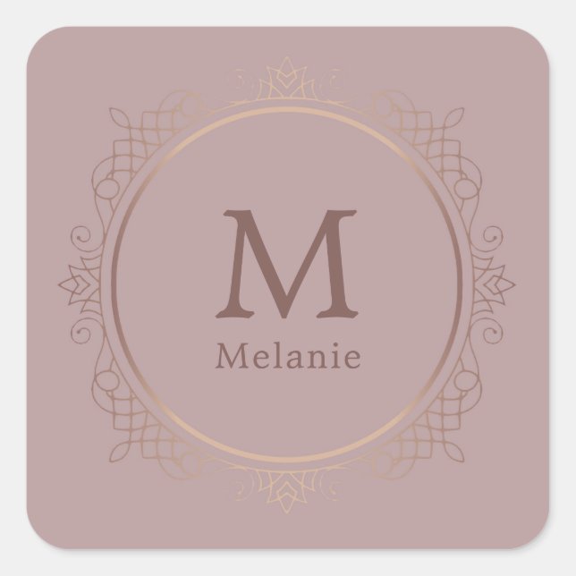 Rosegold Trendy Monogram Elegant Template Square Sticker (Front)