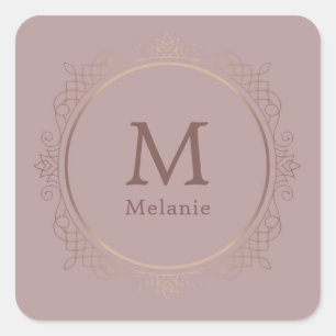 Rosegold Trendy Monogram Elegant Template Square Sticker