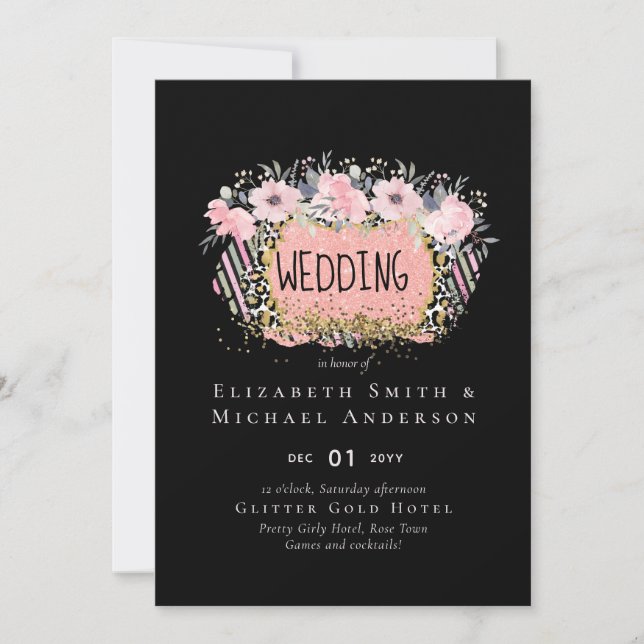 Rosegold WEDDING Girly Pink Floral Glitter Glam (Front)