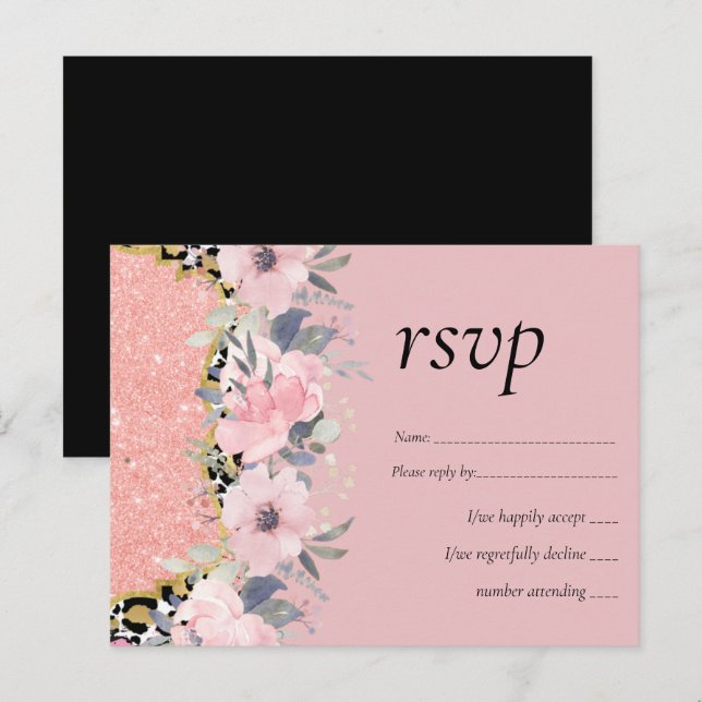 Rosegold WEDDING Girly Pink Floral Glitter Glam Invitation Postcard (Front/Back)