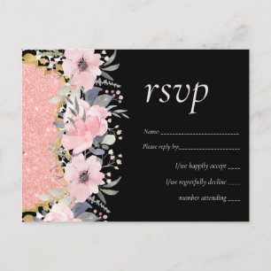 Rosegold WEDDING Girly Pink Floral Glitter Glam Postcard