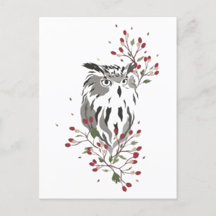 Rosehips Owl Postcard