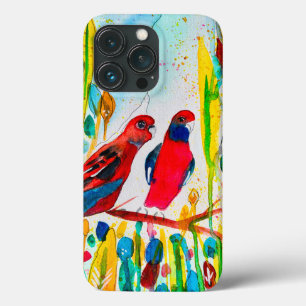 Rosella birds in tree watercolor art iPhone 13 pro case