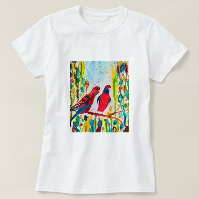 Rosella birds in tree watercolor art T-Shirt (Design Front)