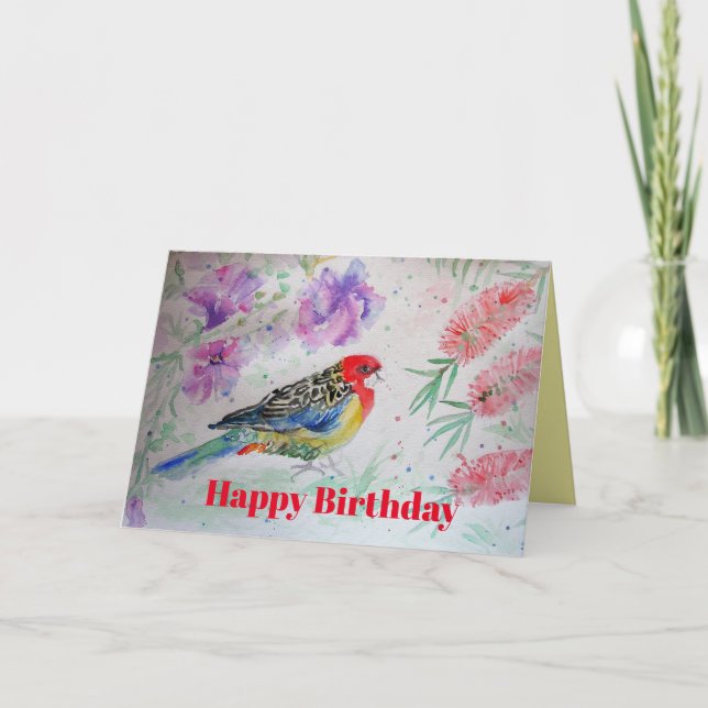 Rosella Parrot avec Brosse rouge Carte d'anniversa (Devant)
