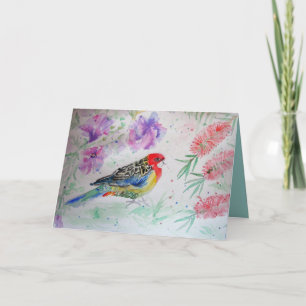 Rosella Parrot avec la carte d'anniversaire d'oise