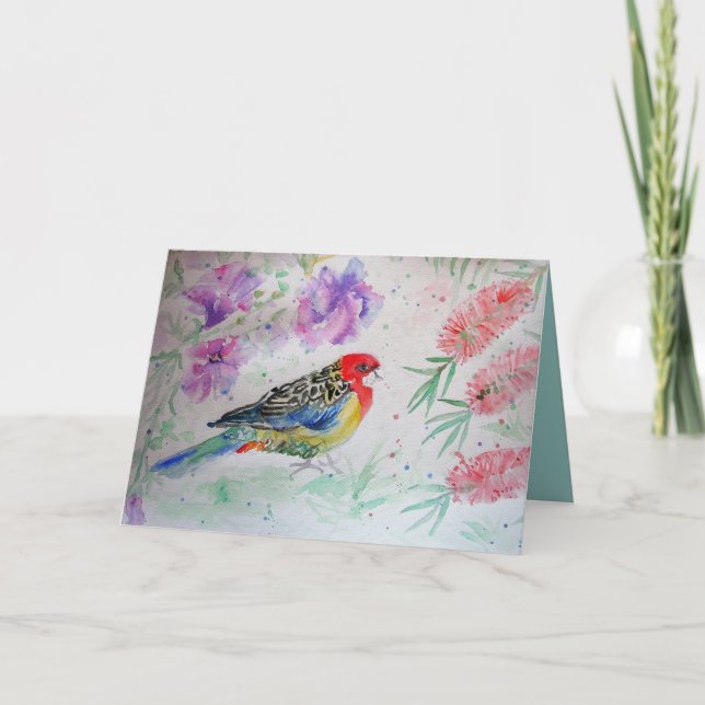 Rosella Parrot avec la carte d'anniversaire d'oise (Devant)