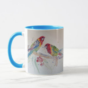Rosella Parrot colorful Watercolour Mug Blue