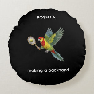 Rosella Parrot Playing Tennis Round Pillow
