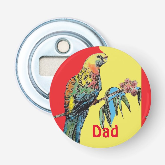 Rosella Parrot Watercolor Dad father Name Bottle Opener (Front)
