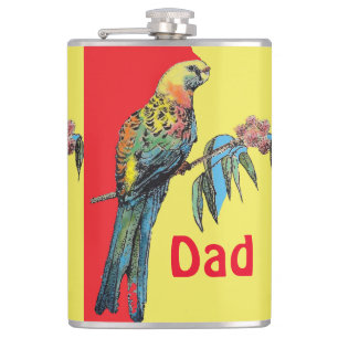 Rosella Parrot Watercolor Dad father Name  Hip Flask