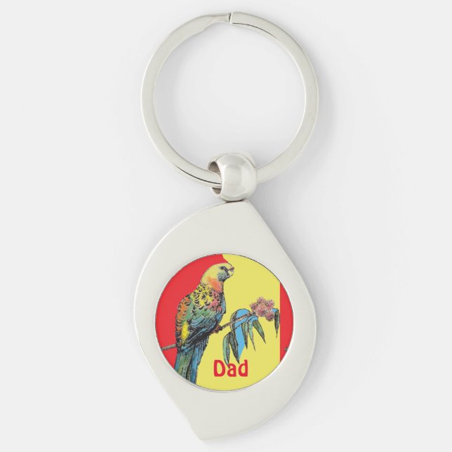 Rosella Parrot Watercolor Dad father Name Keychain (Front)
