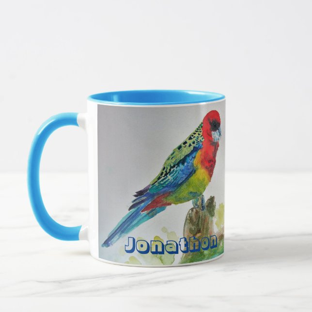 Rosella Parrot Watercolour Painting Boys Name Art Mug (Left)