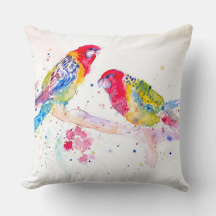 Rosella Red Parrot Parrots Watercolor Painting Throw Pillow