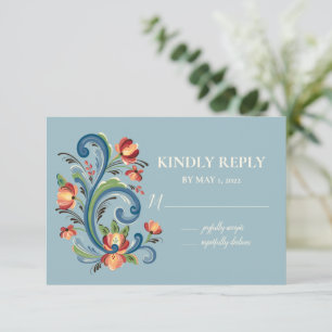 Rosemaling Blue and Red RSVP Card