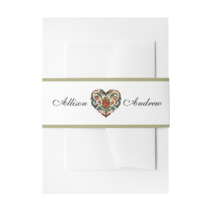 Rosemaling Heart   Norwegian Folk Art Invitation Belly Band